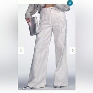 Good American White Pinstriped Wide Leg Pants